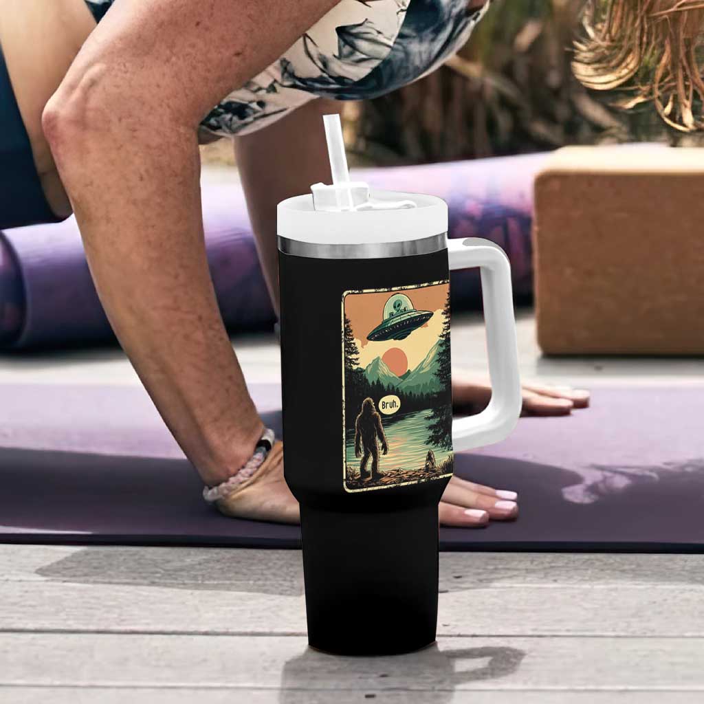 Funny Bigfoot Sasquatch Alien Spaceship UFO Introvert Bruh Tumbler With Handle - Wonder Print Shop