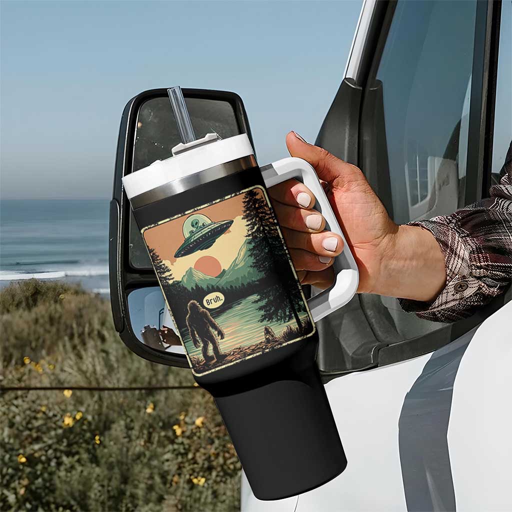 Funny Bigfoot Sasquatch Alien Spaceship UFO Introvert Bruh Tumbler With Handle - Wonder Print Shop
