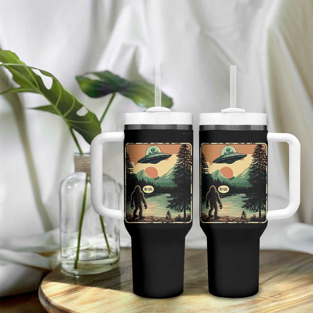 Funny Bigfoot Sasquatch Alien Spaceship UFO Introvert Bruh Tumbler With Handle - Wonder Print Shop