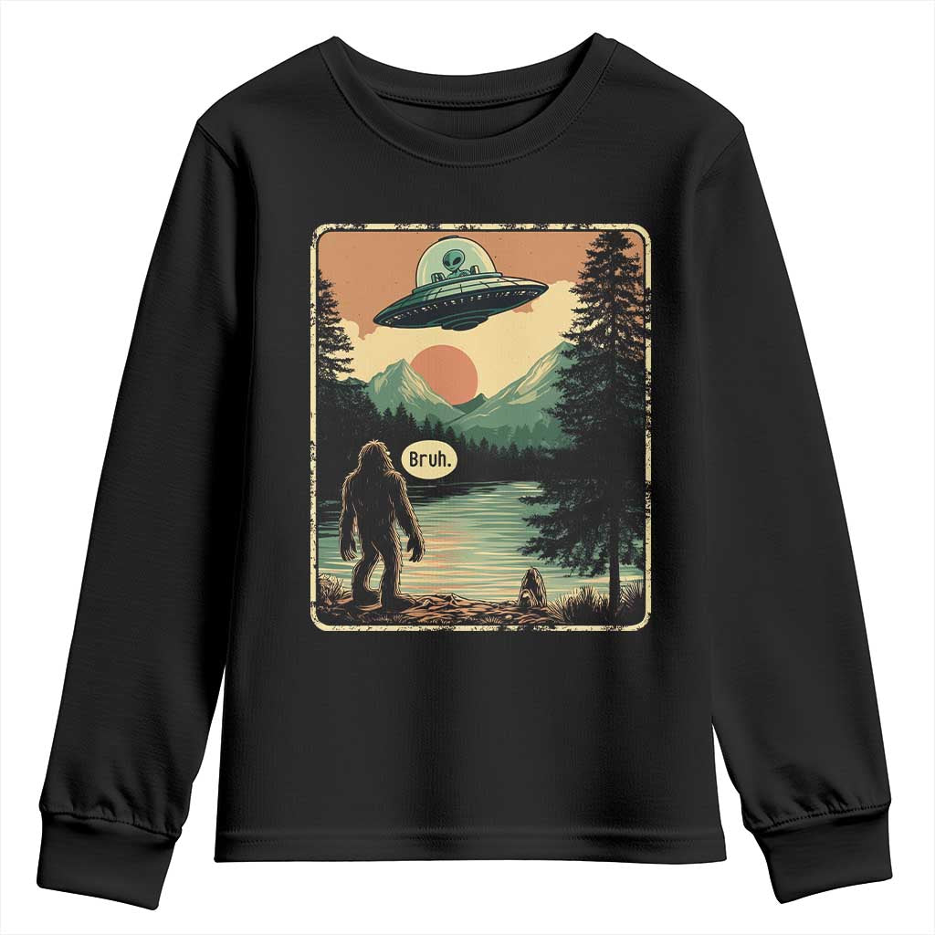 Funny Bigfoot Sasquatch Alien Spaceship UFO Introvert Bruh Youth Sweatshirt - Wonder Print Shop