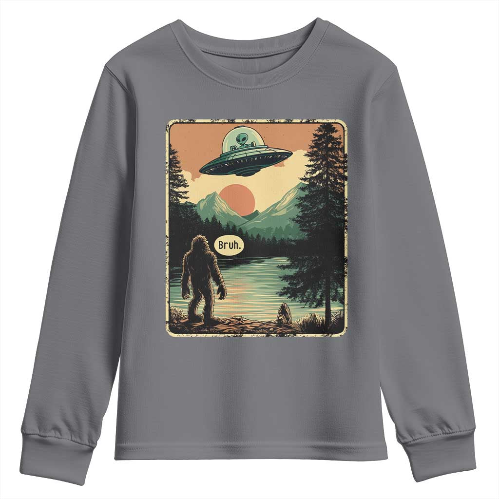 Funny Bigfoot Sasquatch Alien Spaceship UFO Introvert Bruh Youth Sweatshirt - Wonder Print Shop