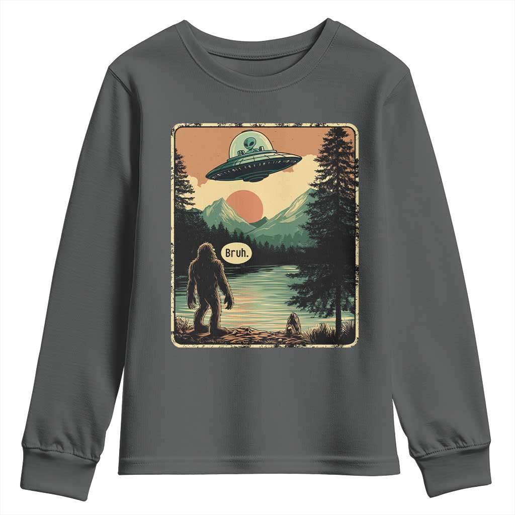 Funny Bigfoot Sasquatch Alien Spaceship UFO Introvert Bruh Youth Sweatshirt - Wonder Print Shop
