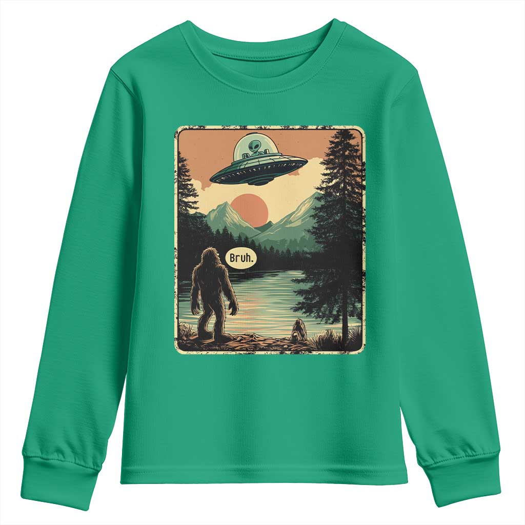 Funny Bigfoot Sasquatch Alien Spaceship UFO Introvert Bruh Youth Sweatshirt - Wonder Print Shop