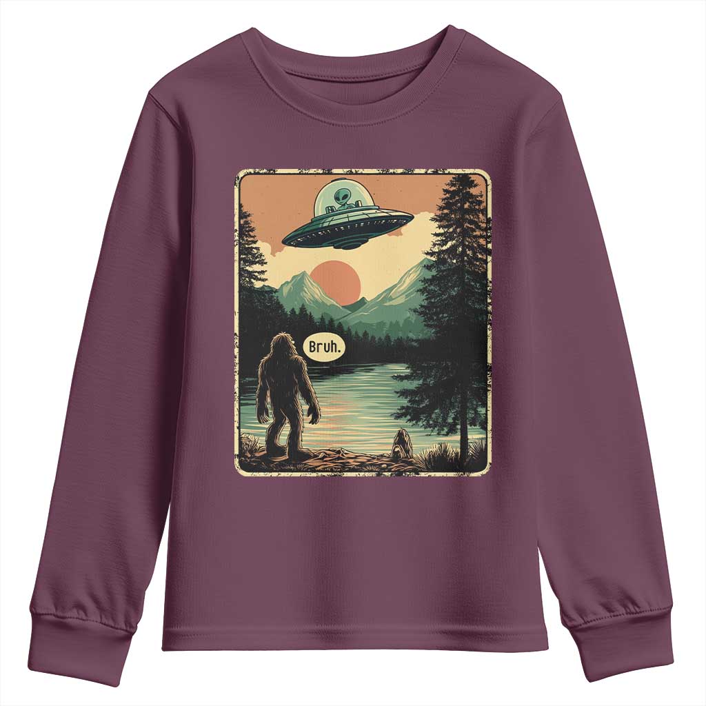 Funny Bigfoot Sasquatch Alien Spaceship UFO Introvert Bruh Youth Sweatshirt - Wonder Print Shop