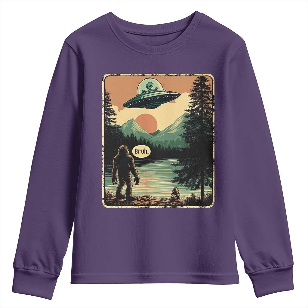 Funny Bigfoot Sasquatch Alien Spaceship UFO Introvert Bruh Youth Sweatshirt - Wonder Print Shop