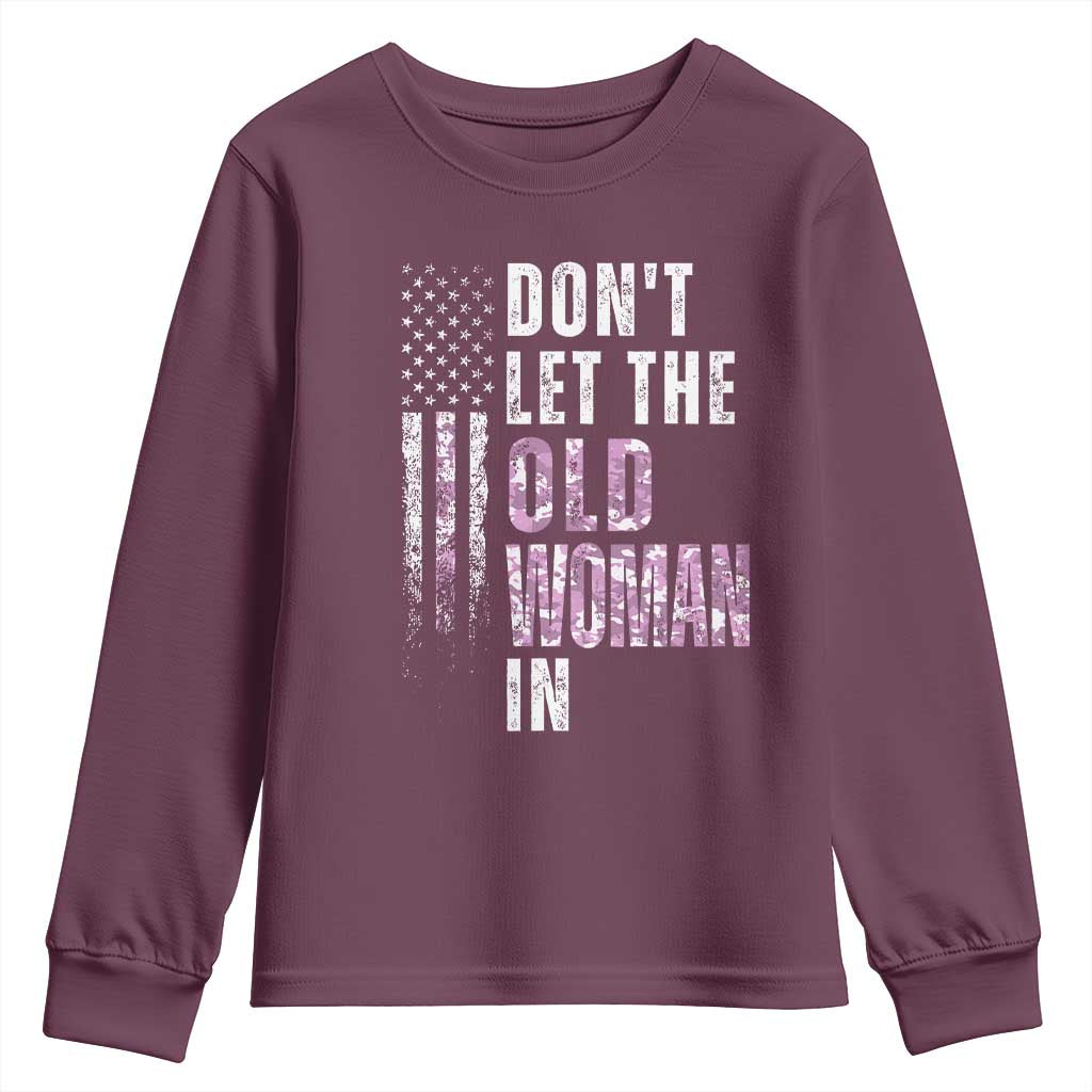 Funny Dont Let The Old Woman In Youth Sweatshirt Vintage Pink Camo American Flag - Wonder Print Shop