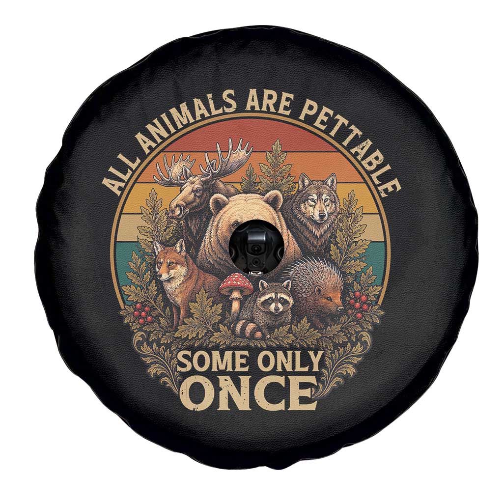All Animals Are Pettable Some Only Once Spare Tire Cover Retro Wild Animals