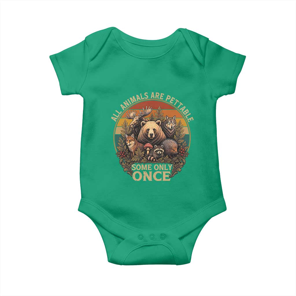 All Animals Are Pettable Some Only Once Baby Onesie Retro Wild Animals