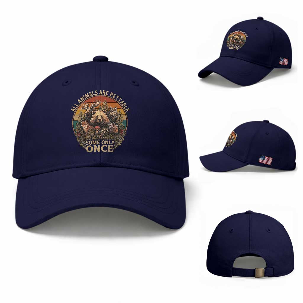All Animals Are Pettable Some Only Once Baseball Cap Retro Wild Animals