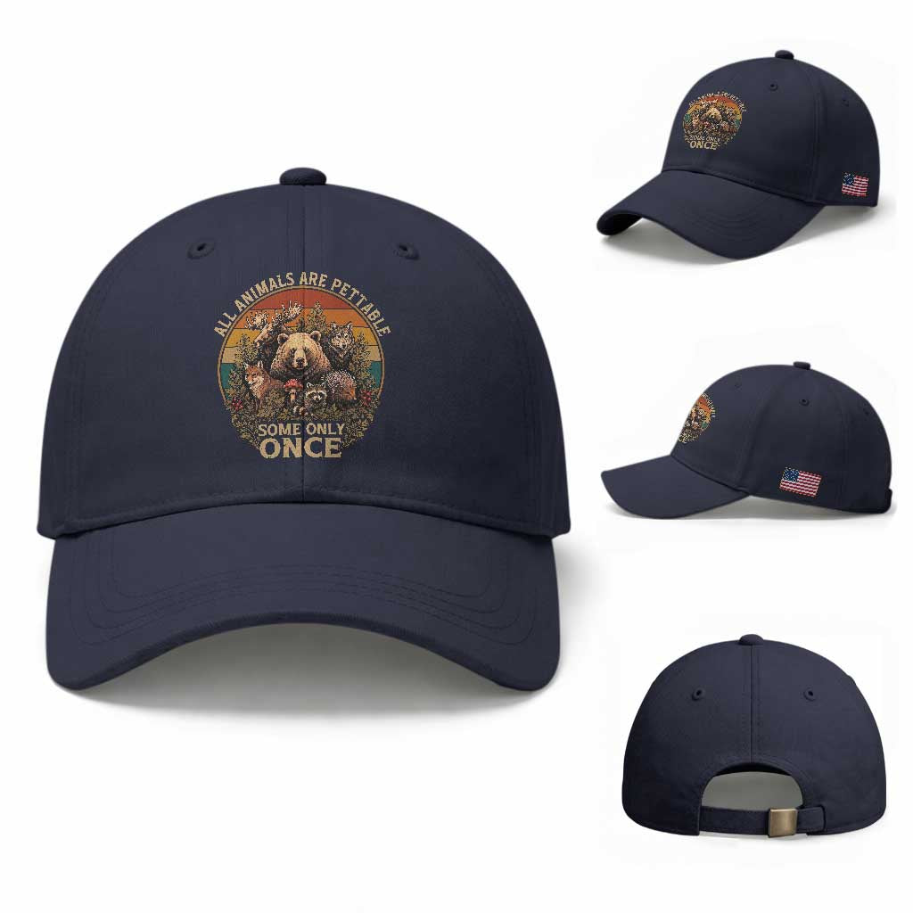 All Animals Are Pettable Some Only Once Baseball Cap Retro Wild Animals