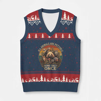 All Animals Are Pettable Some Only Once V-Neck Knit Sweater Vest Retro Wild Animals