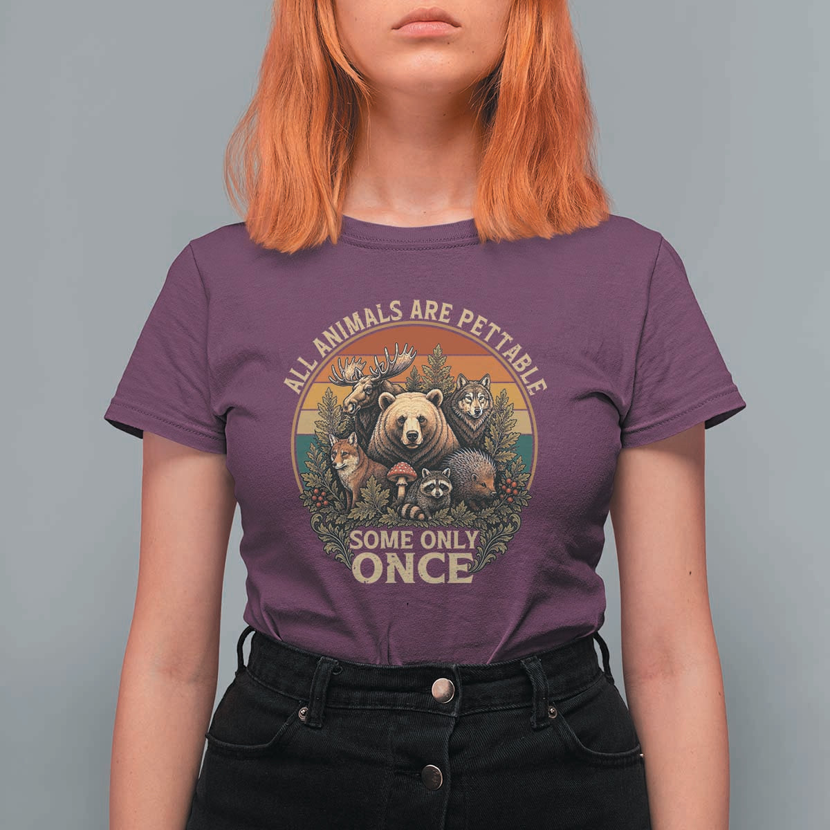 All Animals Are Pettable Some Only Once T Shirt For Women Retro Wild Animals