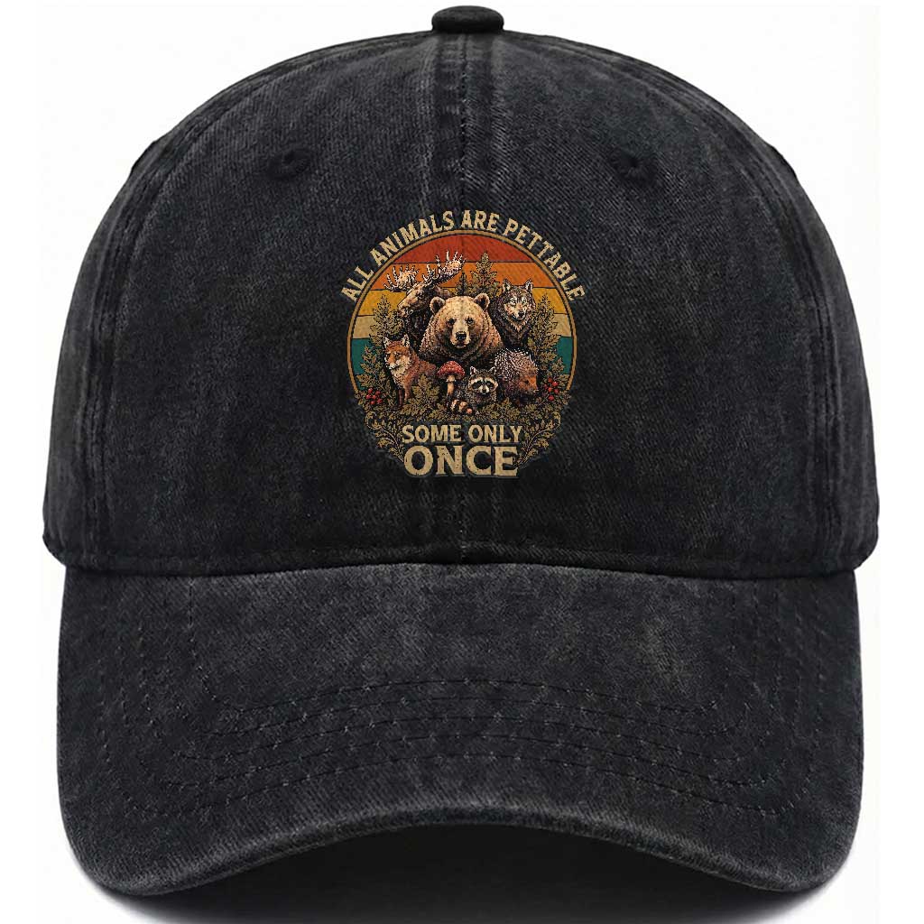 All Animals Are Pettable Some Only Once Washed Cotton Baseball Cap Retro Wild Animals