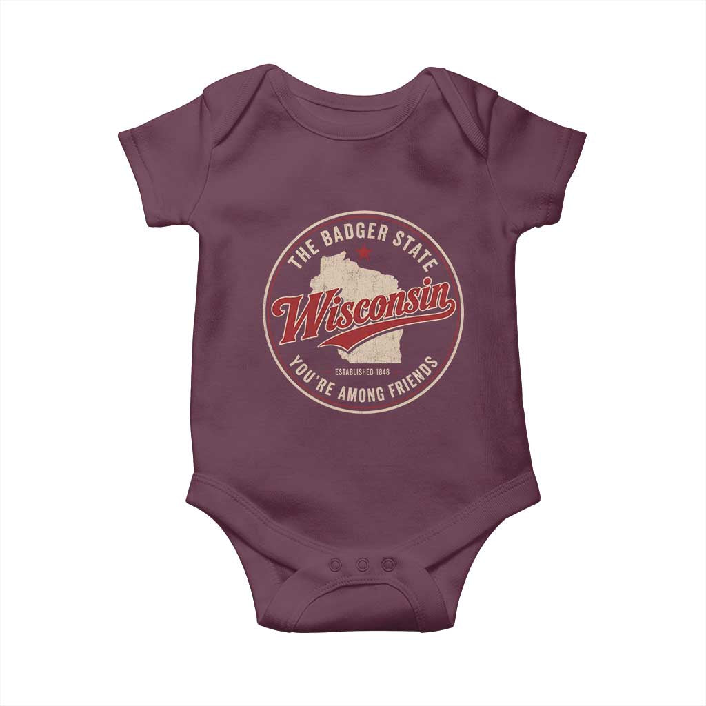 Wisconsin The Badger State Baby Onesie You're Among Friends Retro WI State