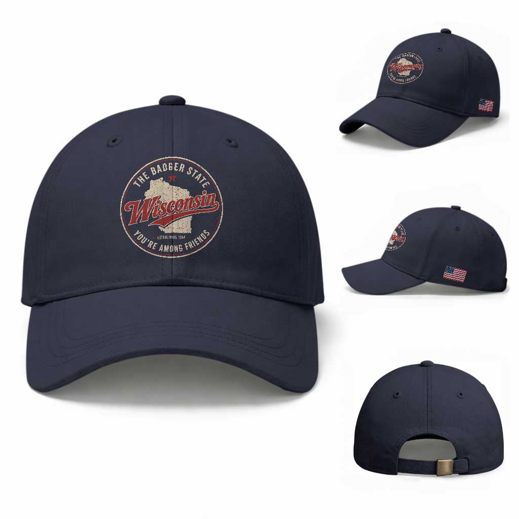 Wisconsin The Badger State Baseball Cap You're Among Friends Retro WI State
