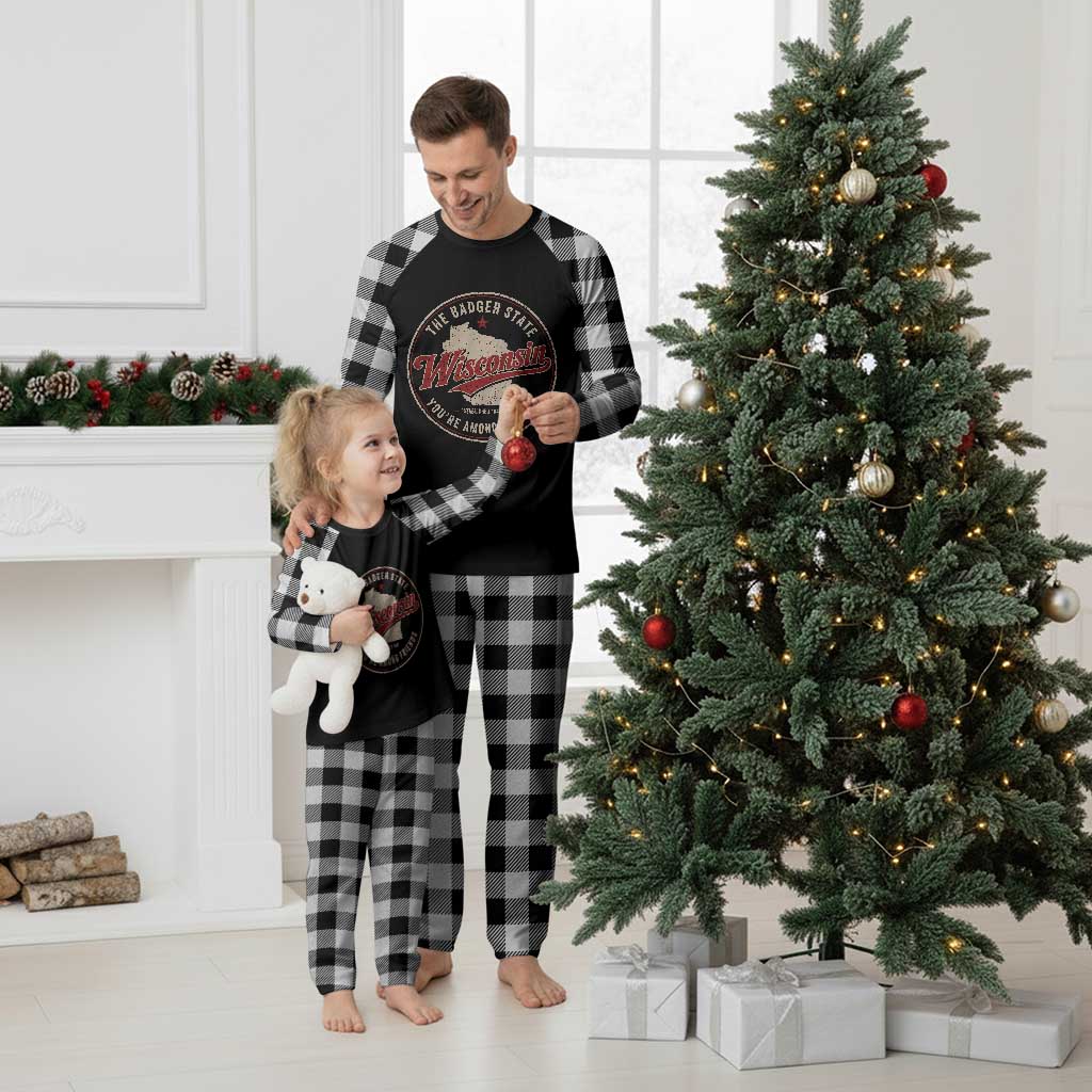Wisconsin The Badger State Plaid Pajama Set You're Among Friends Retro WI State