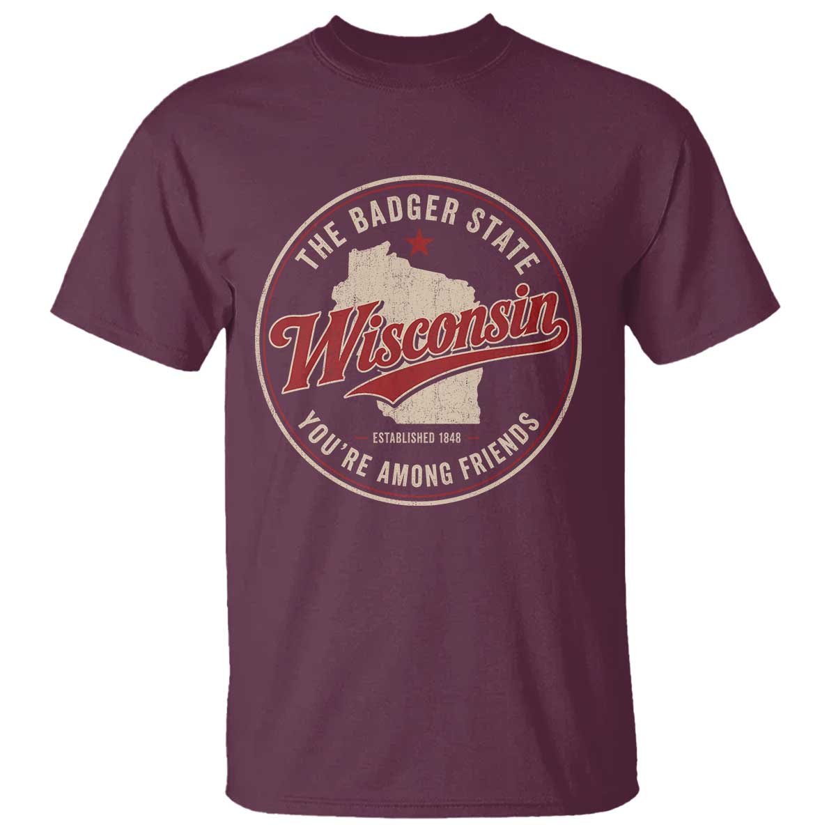 Wisconsin The Badger State T Shirt You're Among Friends Retro WI State