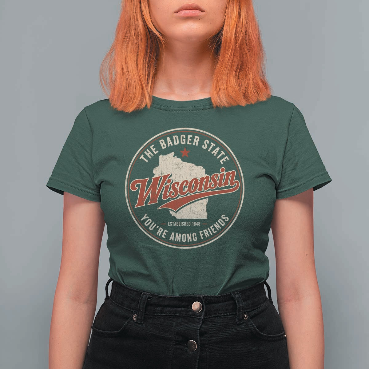 Wisconsin The Badger State T Shirt For Women You're Among Friends Retro WI State
