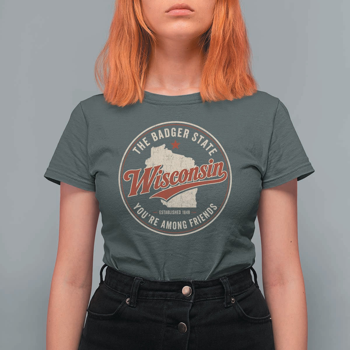 Wisconsin The Badger State T Shirt For Women You're Among Friends Retro WI State