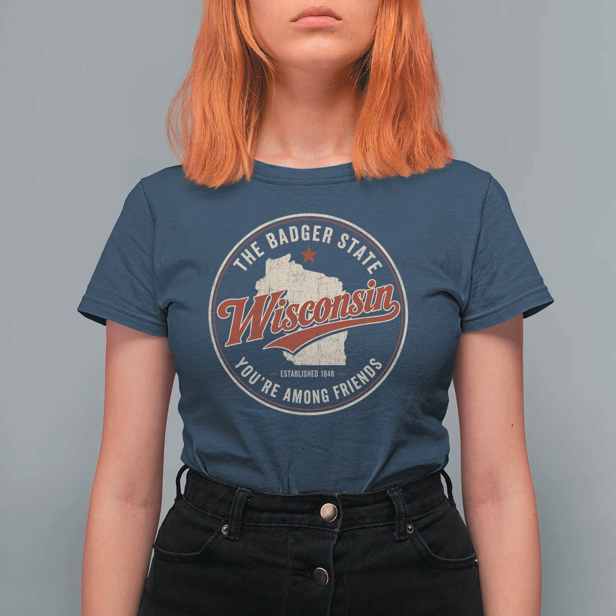 Wisconsin The Badger State T Shirt For Women You're Among Friends Retro WI State