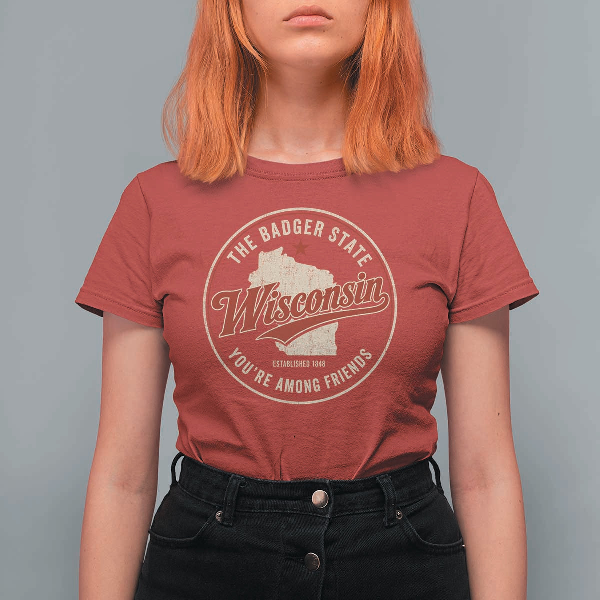 Wisconsin The Badger State T Shirt For Women You're Among Friends Retro WI State