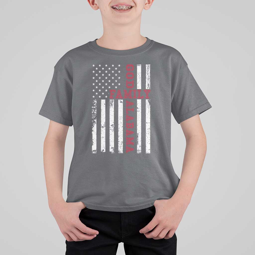 God Family Alabama T Shirt For Kid AL Game Day Christian American Flag