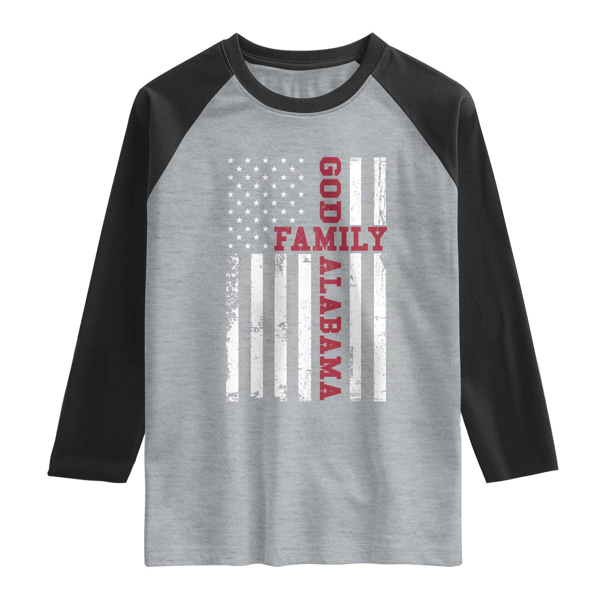 God Family Alabama Raglan Shirt AL Game Day Christian American Flag