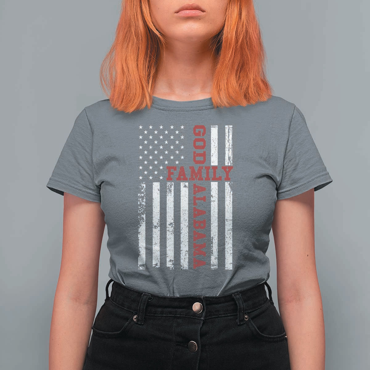 God Family Alabama T Shirt For Women AL Game Day Christian American Flag