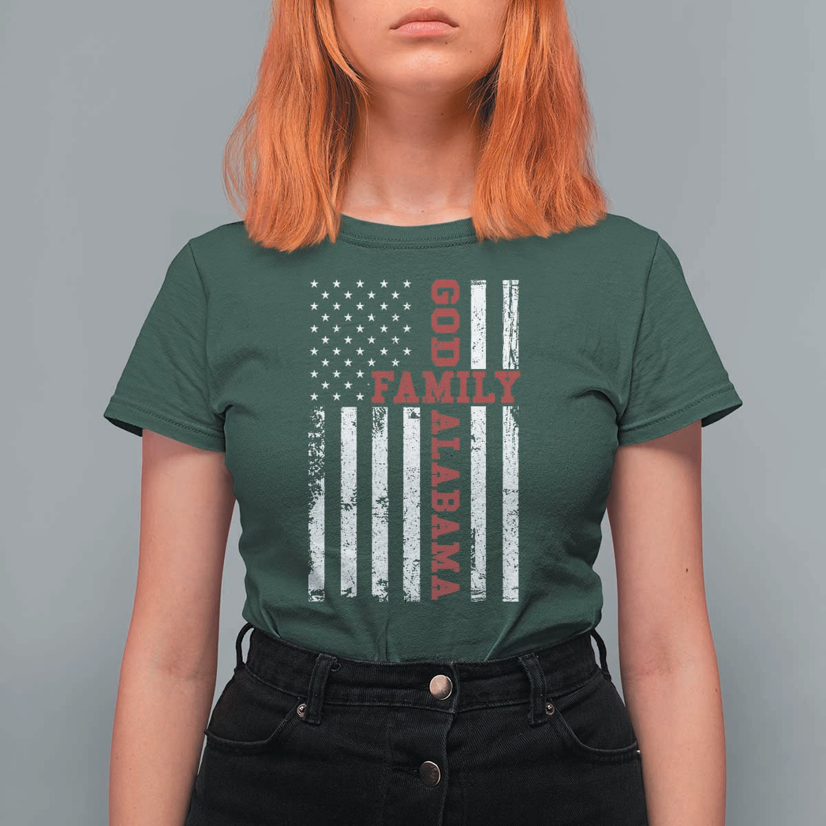 God Family Alabama T Shirt For Women AL Game Day Christian American Flag