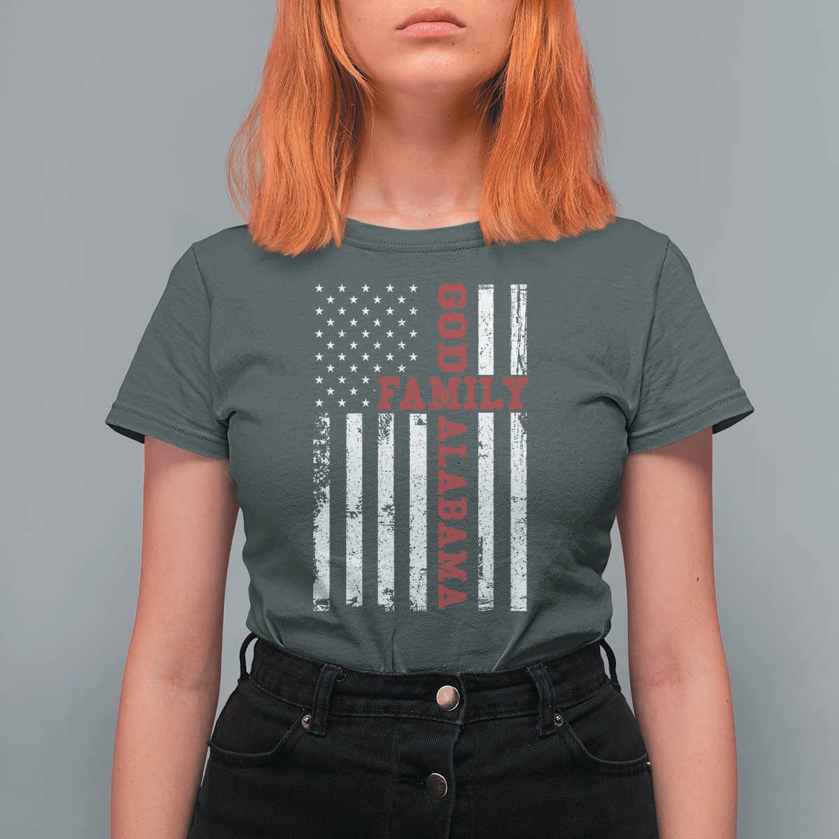 God Family Alabama T Shirt For Women AL Game Day Christian American Flag