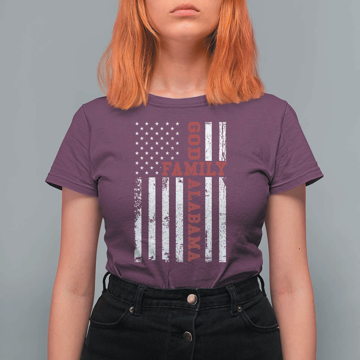 God Family Alabama T Shirt For Women AL Game Day Christian American Flag