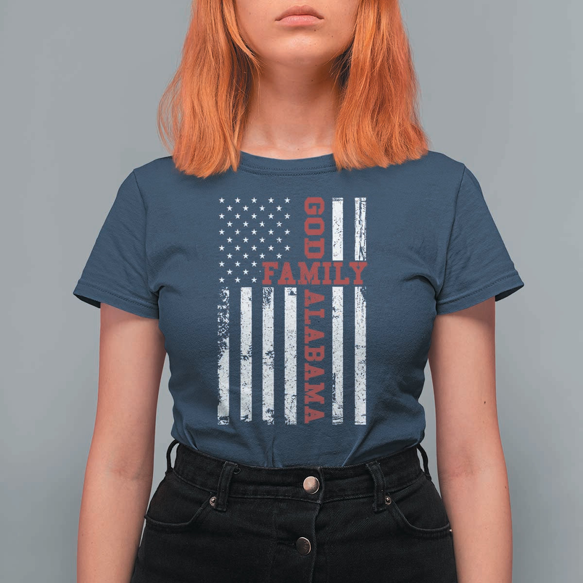 God Family Alabama T Shirt For Women AL Game Day Christian American Flag