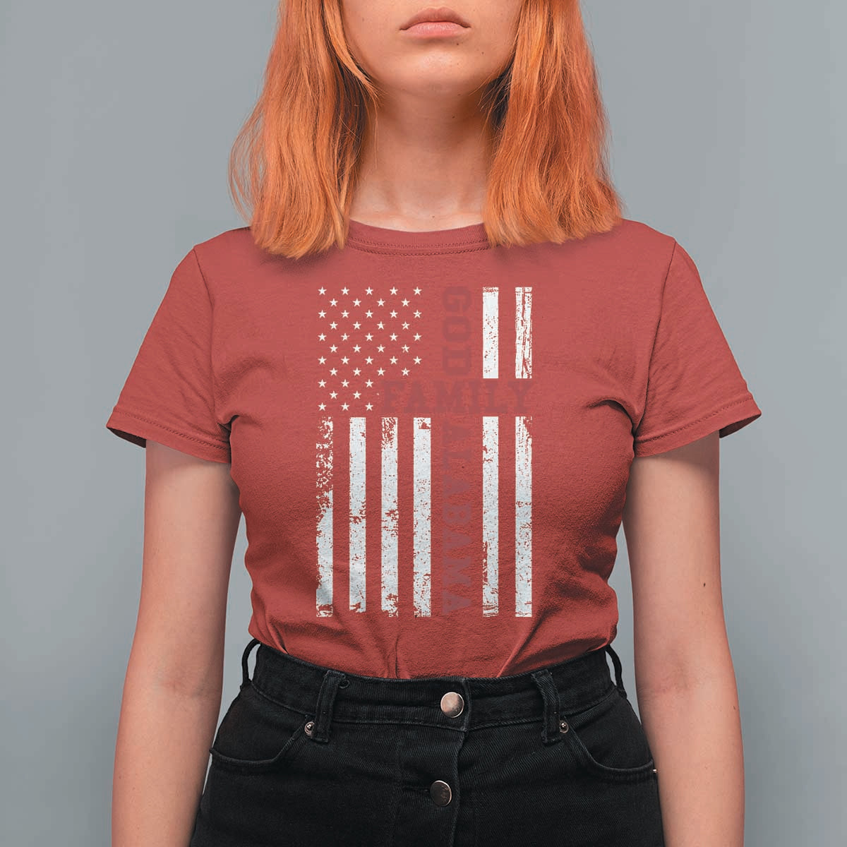 God Family Alabama T Shirt For Women AL Game Day Christian American Flag