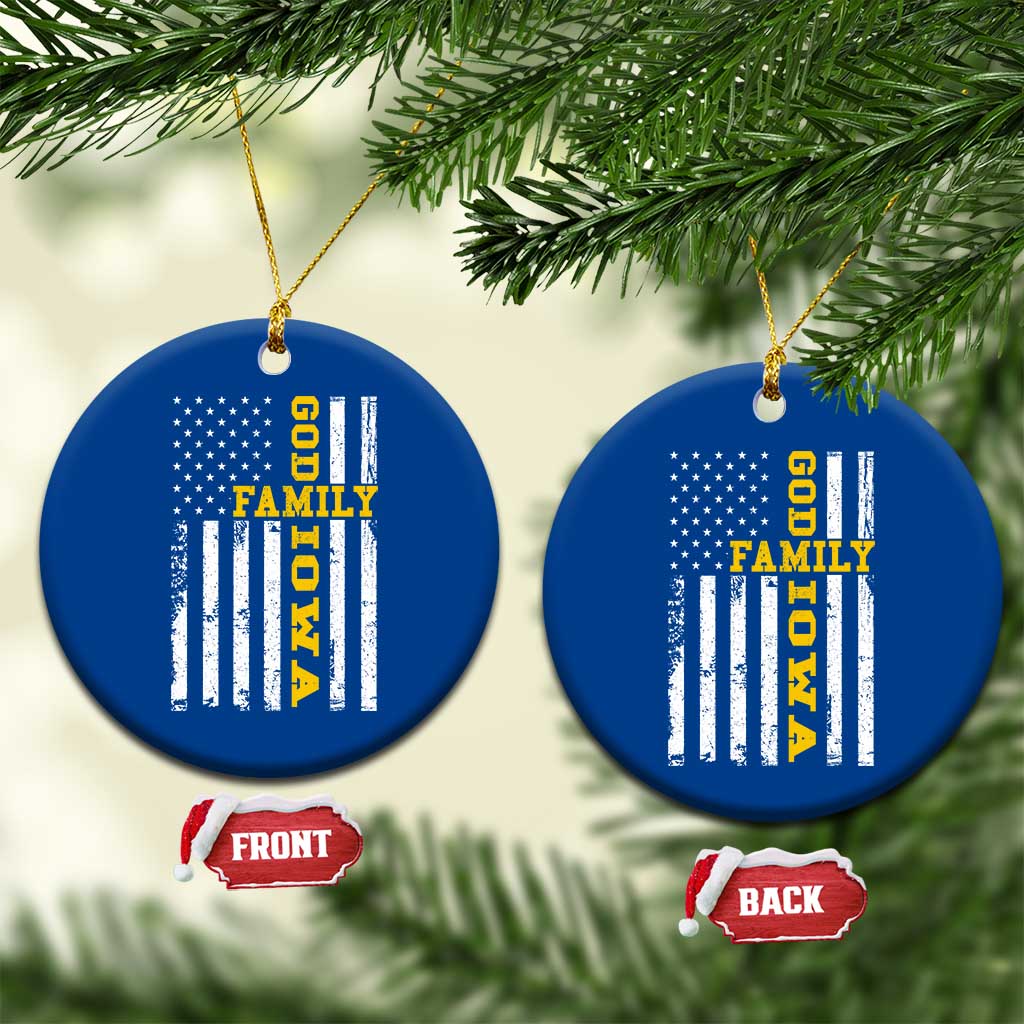 God Family Iowa Ceramic Ornament IA State Game Day Christian American Flag