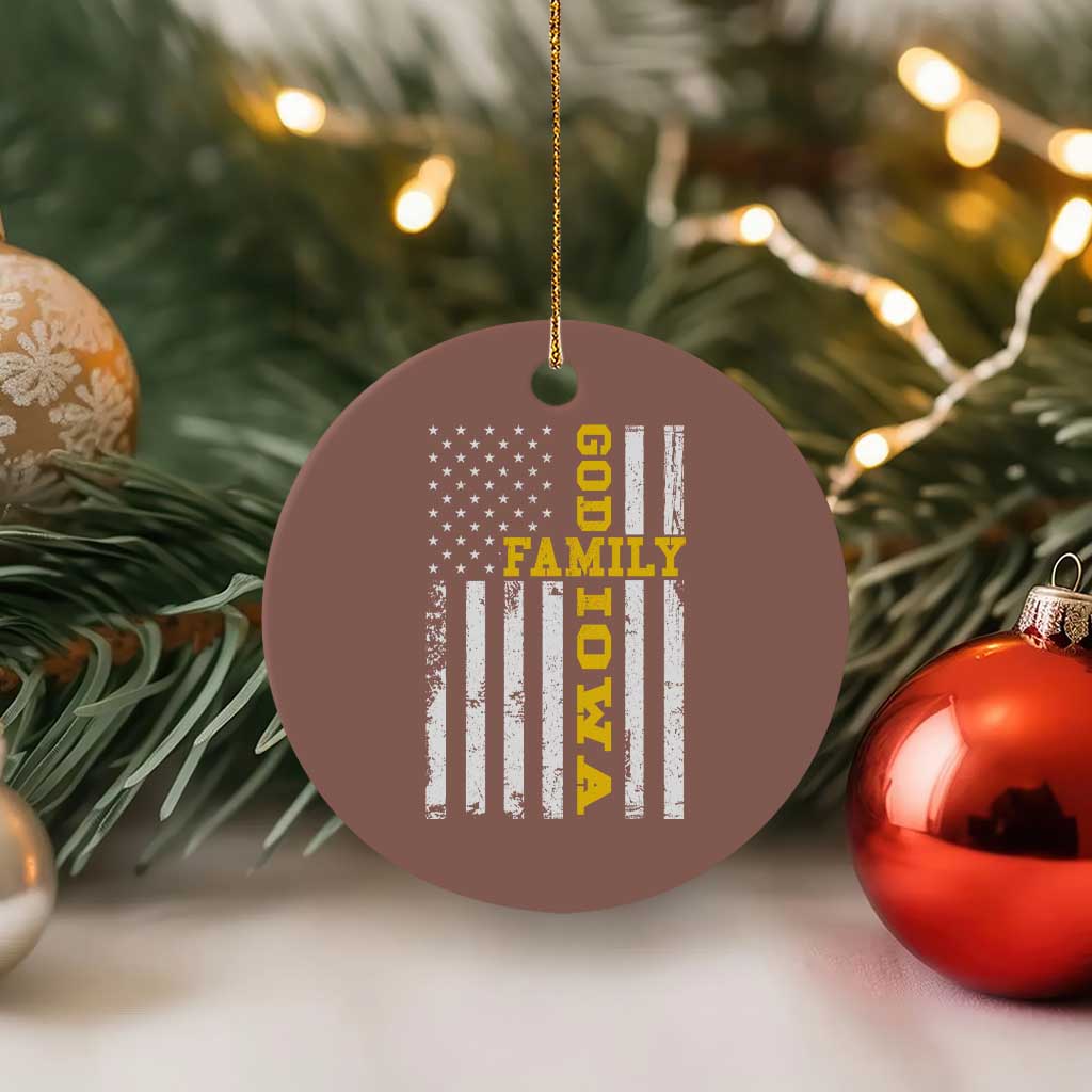 God Family Iowa Ceramic Ornament IA State Game Day Christian American Flag