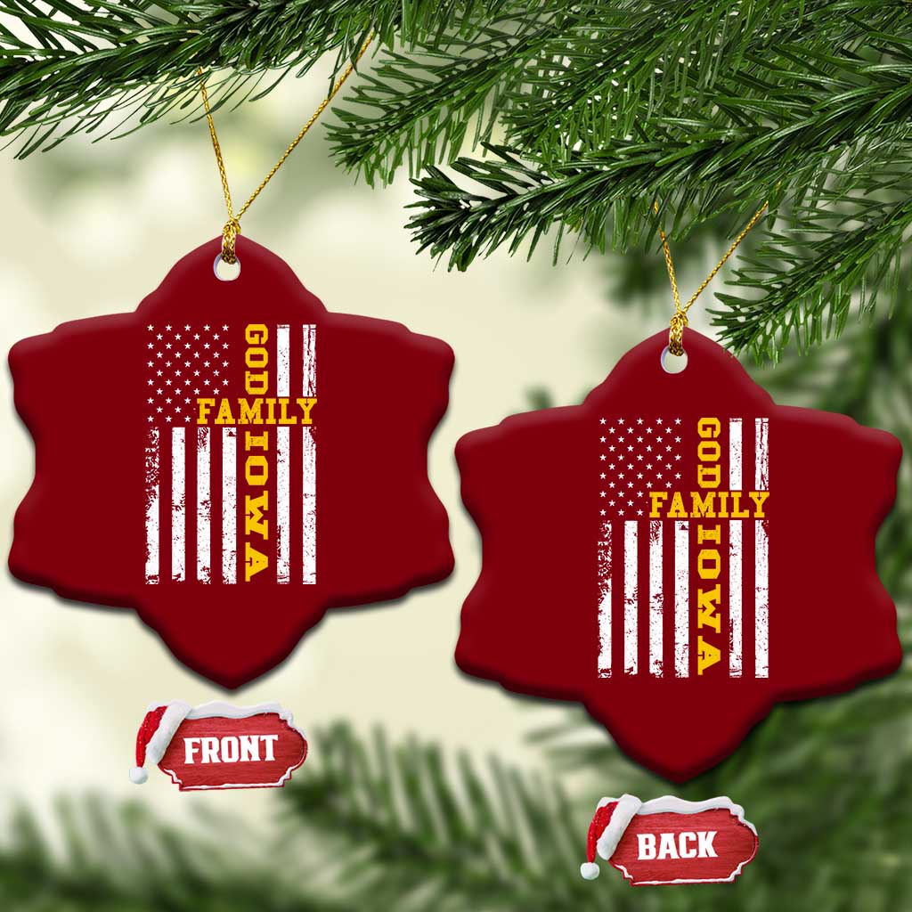 God Family Iowa Ceramic Ornament IA State Game Day Christian American Flag