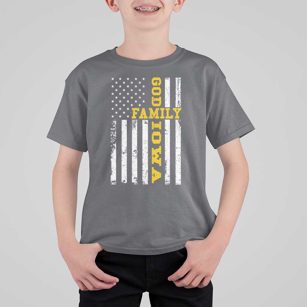 God Family Iowa T Shirt For Kid IA State Game Day Christian American Flag