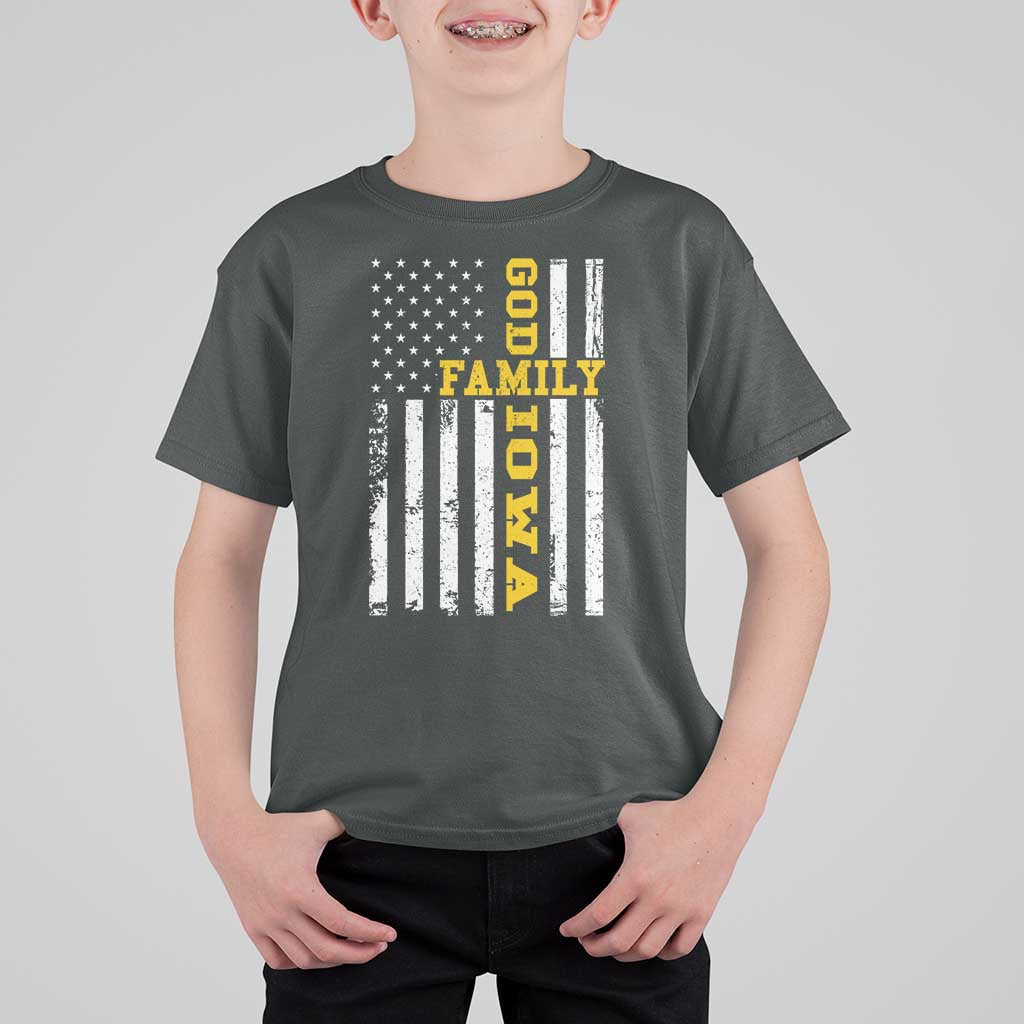 God Family Iowa T Shirt For Kid IA State Game Day Christian American Flag