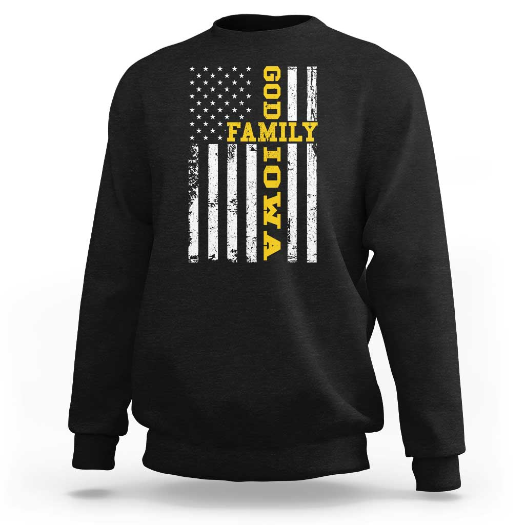 God Family Iowa Sweatshirt IA State Game Day Christian American Flag