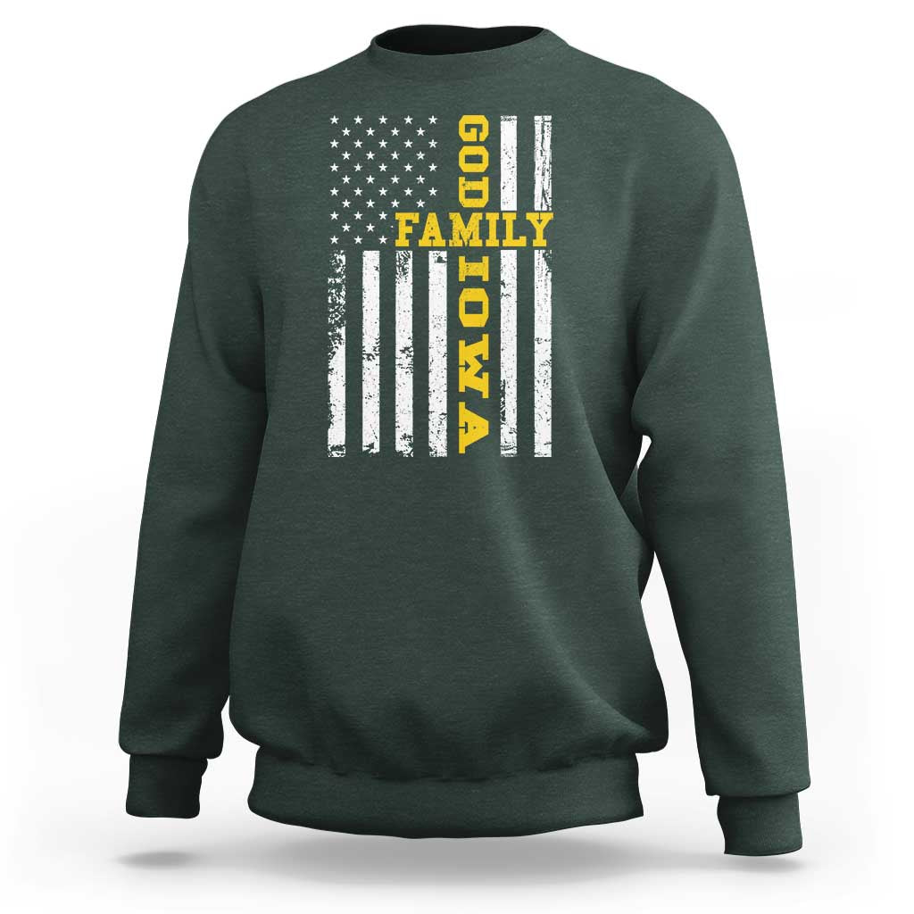 God Family Iowa Sweatshirt IA State Game Day Christian American Flag