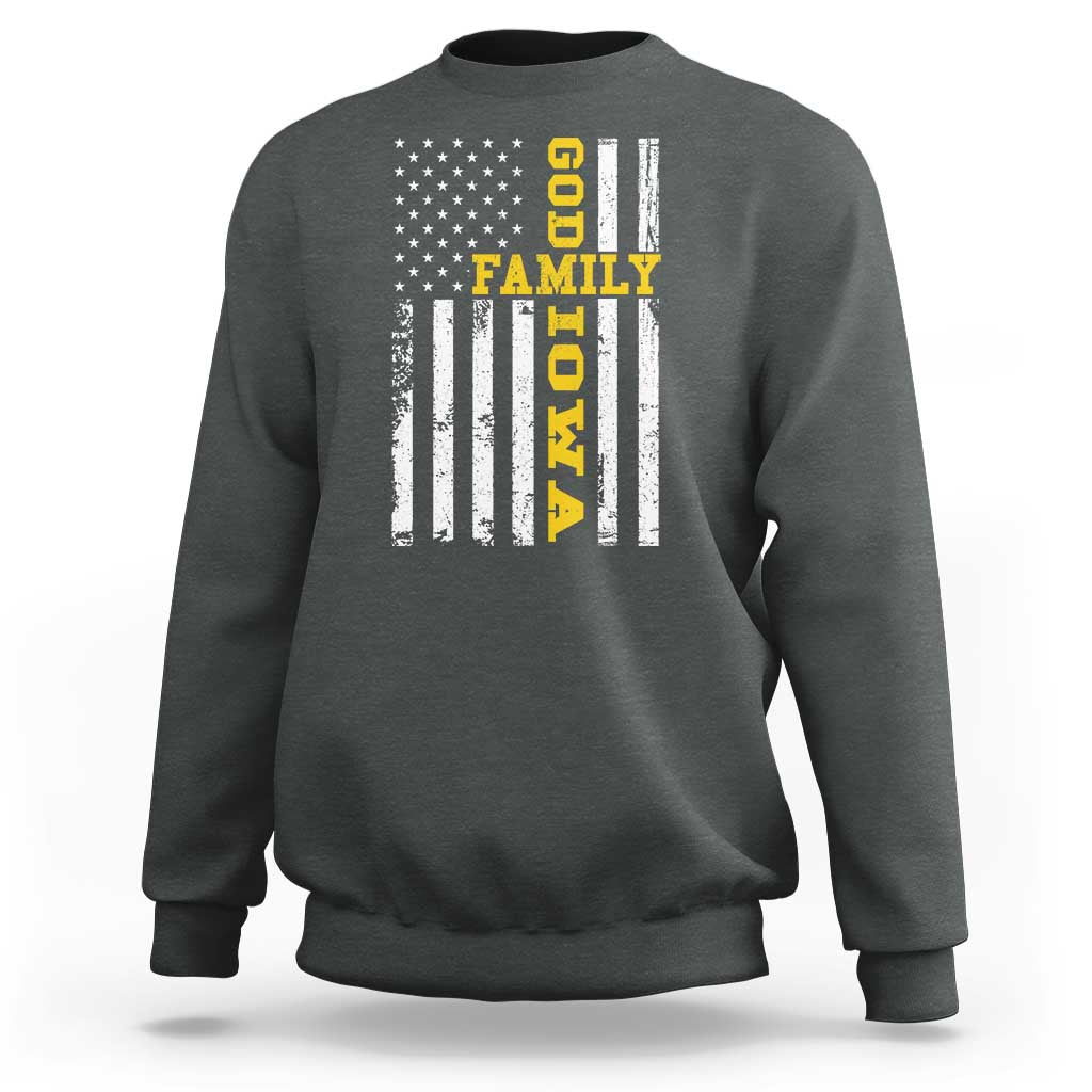 God Family Iowa Sweatshirt IA State Game Day Christian American Flag