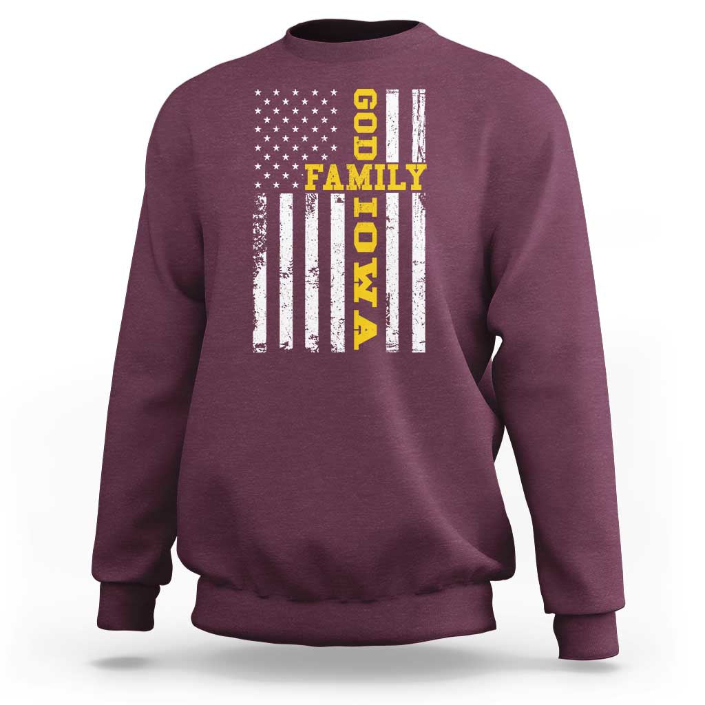 God Family Iowa Sweatshirt IA State Game Day Christian American Flag