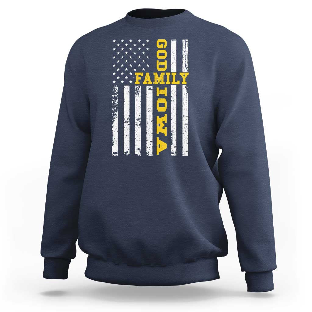 God Family Iowa Sweatshirt IA State Game Day Christian American Flag