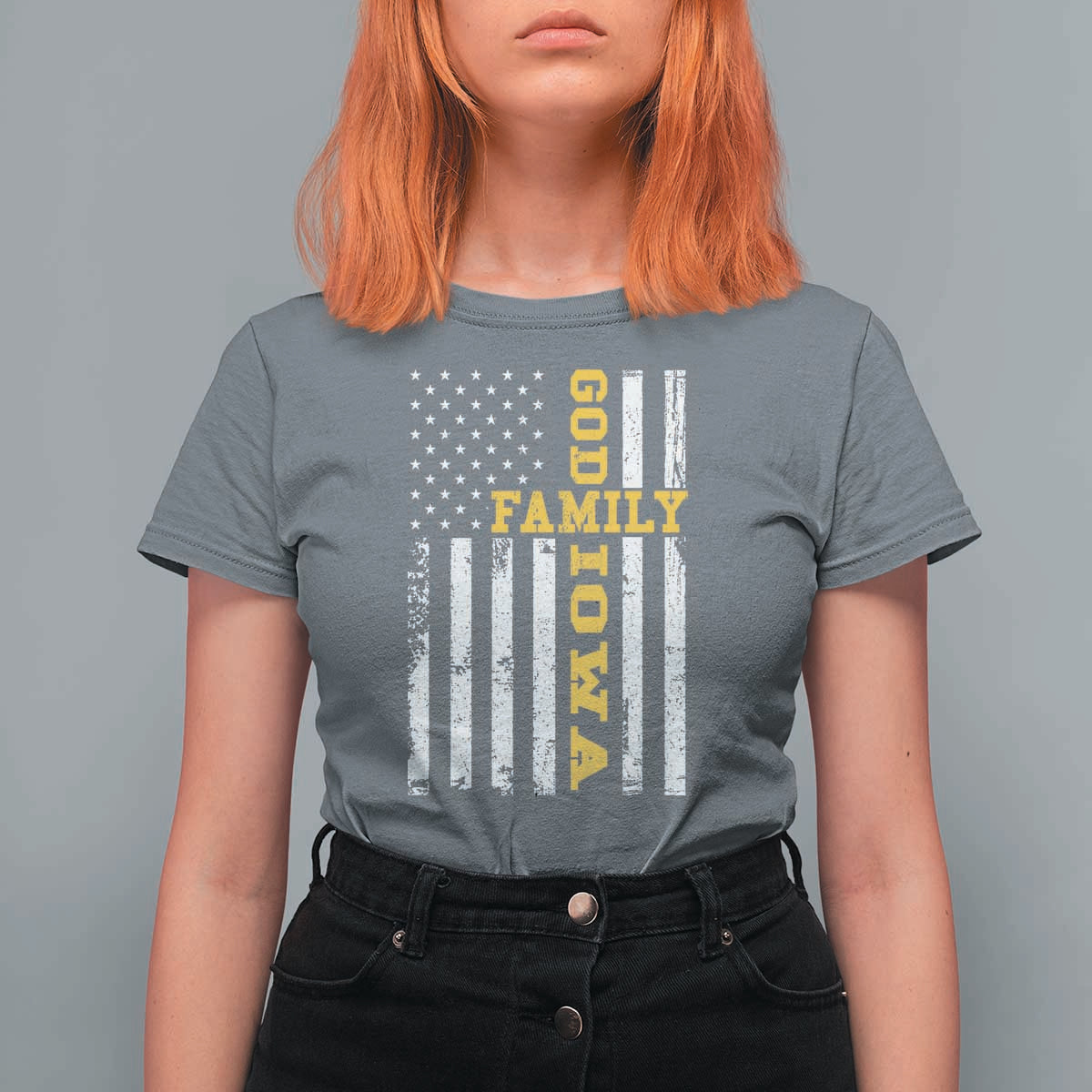 God Family Iowa T Shirt For Women IA State Game Day Christian American Flag