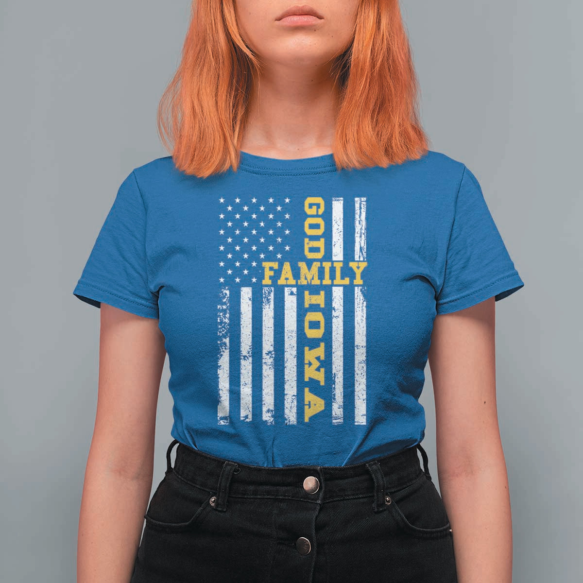 God Family Iowa T Shirt For Women IA State Game Day Christian American Flag