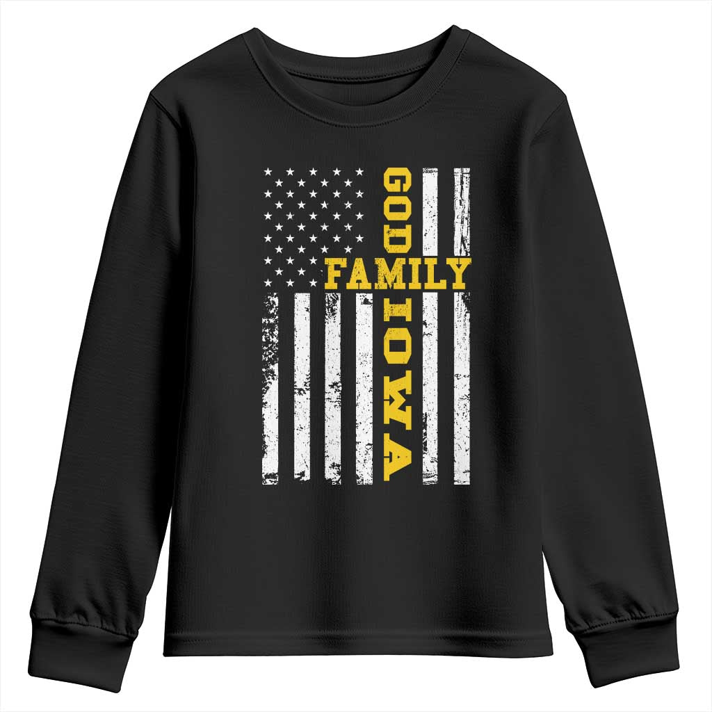 God Family Iowa Youth Sweatshirt IA State Game Day Christian American Flag