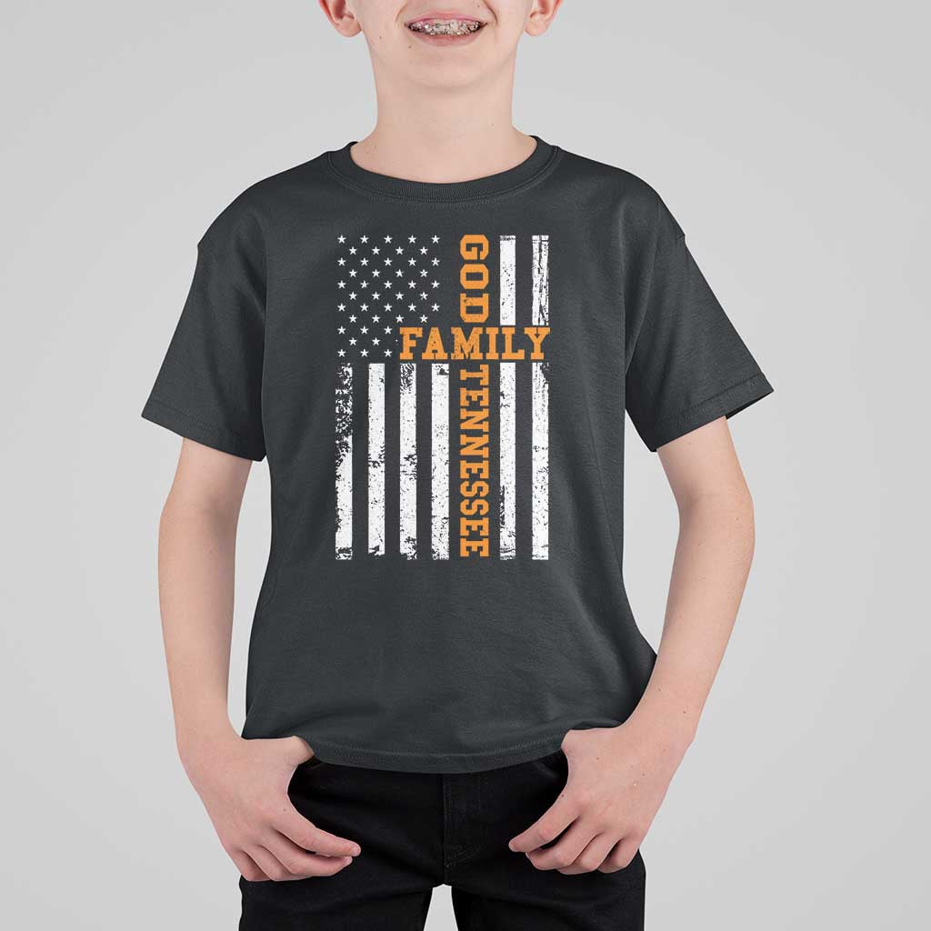 God Family Tennessee T Shirt For Kid TN Game Day Christian American Flag