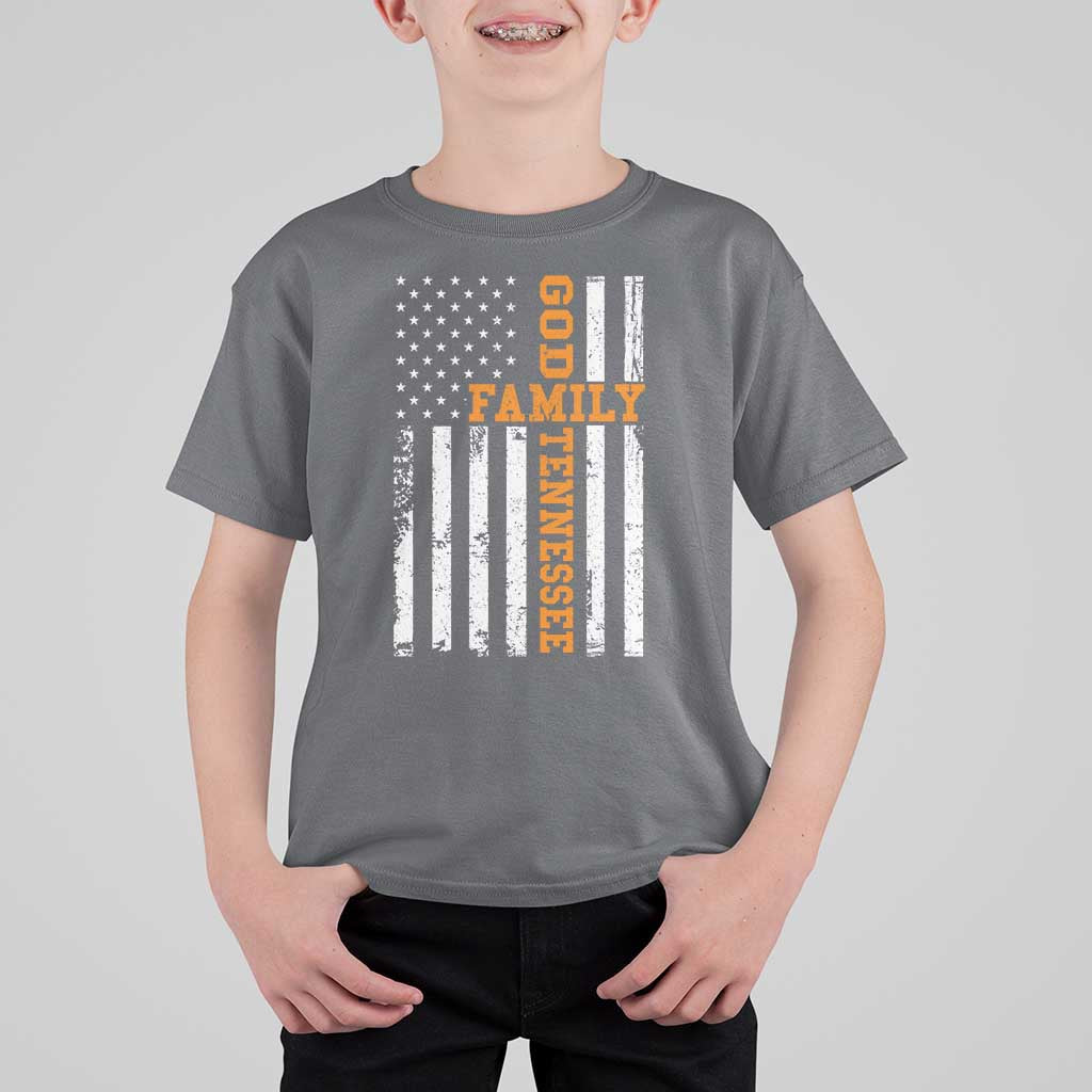 God Family Tennessee T Shirt For Kid TN Game Day Christian American Flag