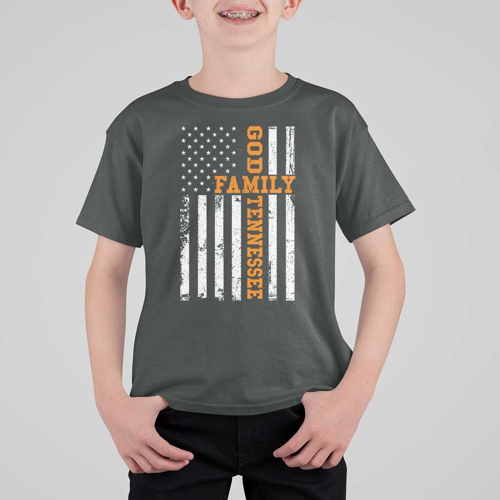 God Family Tennessee T Shirt For Kid TN Game Day Christian American Flag