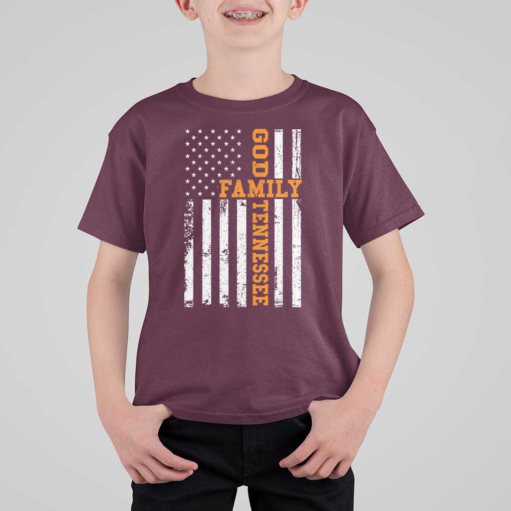 God Family Tennessee T Shirt For Kid TN Game Day Christian American Flag